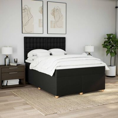 vidaXL Boxspringbett mit Matratze Schwarz 140x200 cm Stoff