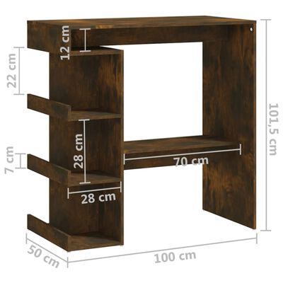 vidaXL Bartisch mit Regal Räuchereiche 100x50x101,5 cm Holzwerkstoff