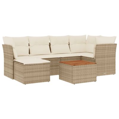 vidaXL 7-tlg. Garten-Sofagarnitur mit Kissen Beige Poly Rattan