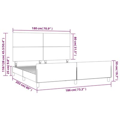 vidaXL Bettgestell mit Kopfteil Grau 180x200 cm Kunstleder