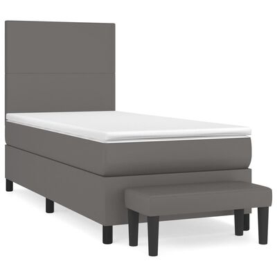 vidaXL Boxspringbett mit Matratze Grau 90x190 cm Kunstleder