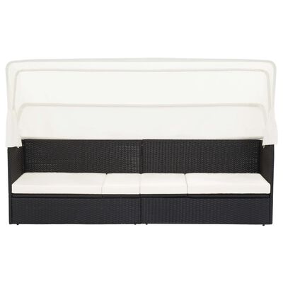 vidaXL Gartensofa mit Sonnendach Schwarz Poly Rattan