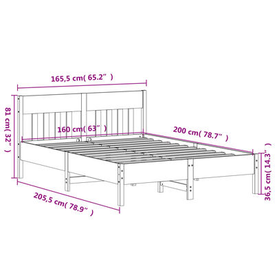 vidaXL Massivholzbett ohne Matratze Weiß 160x200 Kiefernholz