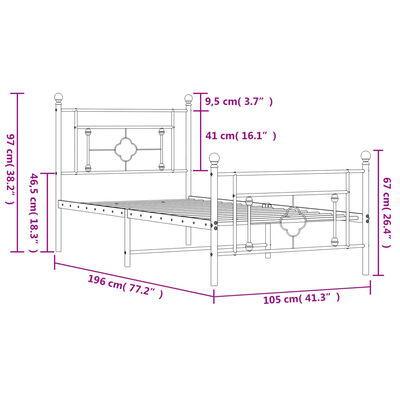 vidaXL Bettgestell mit Kopf- und Fußteil Metall Schwarz 100x190 cm