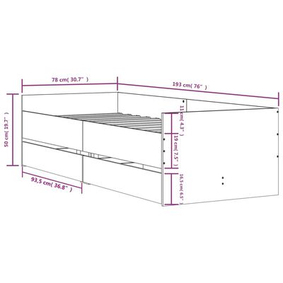 vidaXL Bett mit Schubladen Sonoma-Eiche 75x190 cm