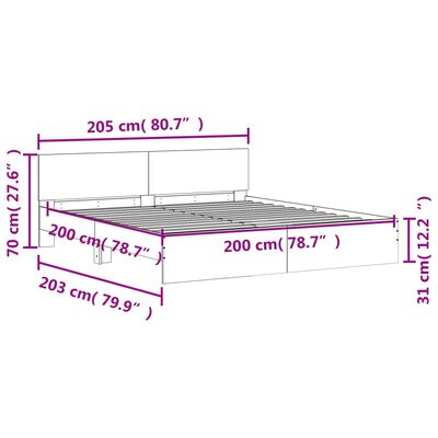 vidaXL Bettgestell mit Kopfteil Grau Sonoma 200x200 cm