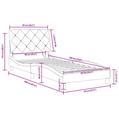 vidaXL Bettgestell mit LED-Leuchten Dunkelgrau 90x190 cm Samt