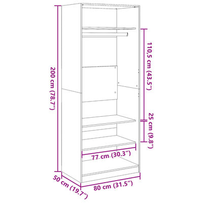 vidaXL Kleiderschrank Sonoma-Eiche 80x50x200 cm Holzwerkstoff