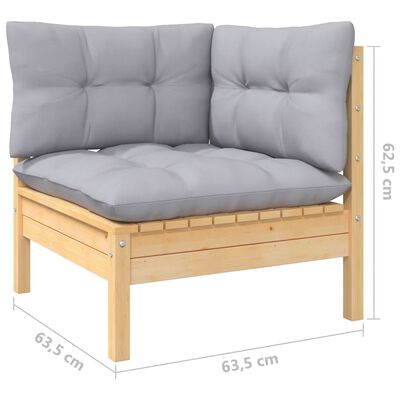 vidaXL 2-Sitzer-Gartensofa mit Grauen Kissen Massivholz Kiefer