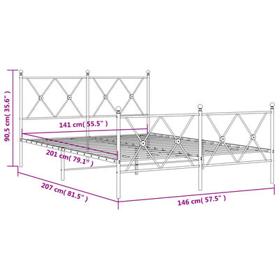 vidaXL Bettgestell mit Kopf- und Fußteil Metall Weiß 140x200 cm