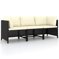 vidaXL 3-Sitzer-Gartensofa mit Auflagen Schwarz Poly Rattan