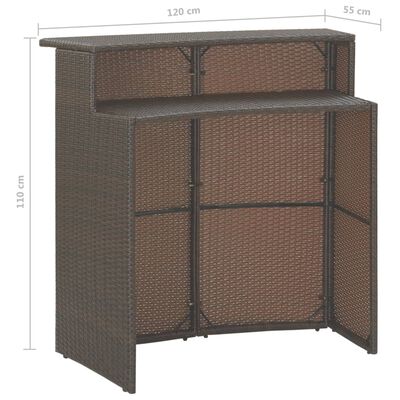 vidaXL 3-tlg. Gartenbar-Set mit Kissen Poly Rattan Braun