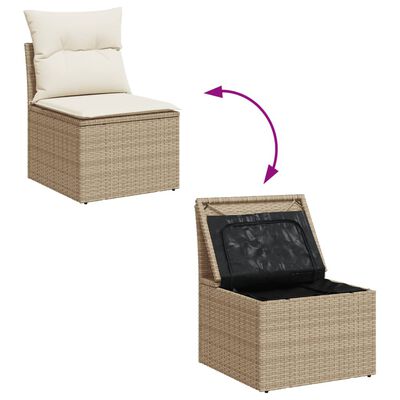 vidaXL 14-tlg. Garten-Sofagarnitur mit Kissen Beige Poly Rattan