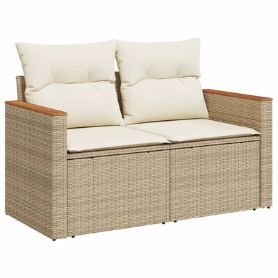 vidaXL 14-tlg. Garten-Sofagarnitur mit Kissen Beige Poly Rattan