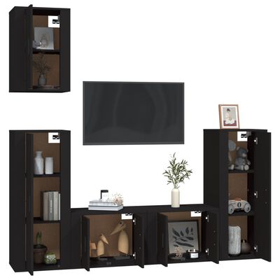 vidaXL 5-tlg. TV-Schrank-Set Schwarz Holzwerkstoff