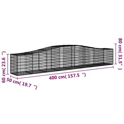 vidaXL Gabionen mit Hochbogen 7 Stk. 400x50x60/80cm Verzinktes Eisen