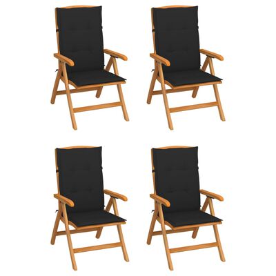 vidaXL Verstellbare Gartenstühle mit Auflagen 4 Stk. Massivholz Teak