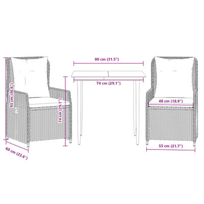 vidaXL 3-tlg. Garten-Essgruppe mit Kissen Beige Poly Rattan