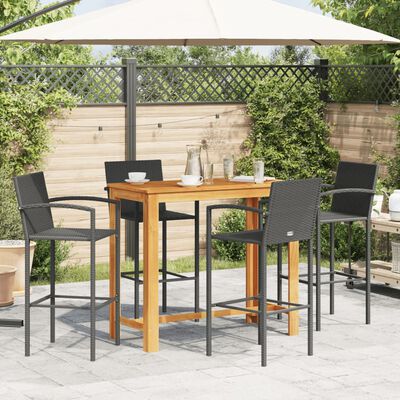 vidaXL 5-tlg. Gartenbar-Set Schwarz Massivholz Akazie und Poly Rattan