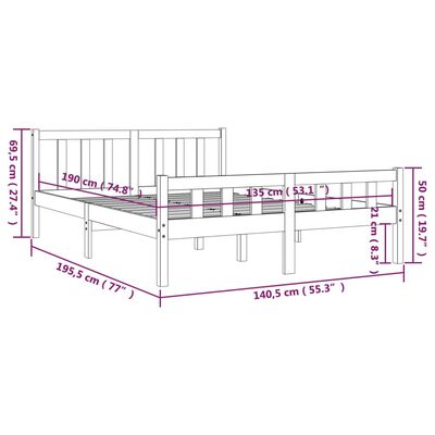 vidaXL Massivholzbett Weiß 135x190 cm