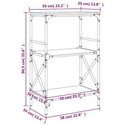 vidaXL Bücherregal 3 Böden Braun Eiche 59x35x90,5 cm Holzwerkstoff