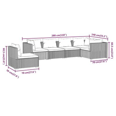 vidaXL 6-tlg. Garten-Lounge-Set mit Auflagen Poly Rattan Braun