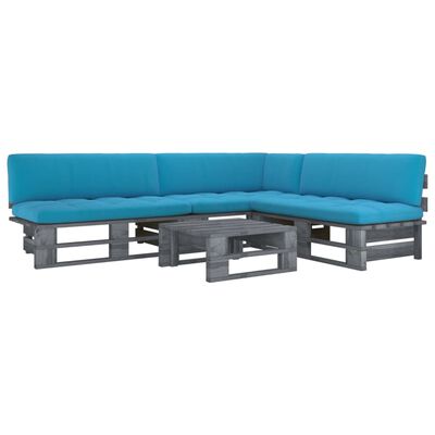 vidaXL 4-tlg. Paletten-Lounge-Set Grau Imprägniertes Kiefernholz