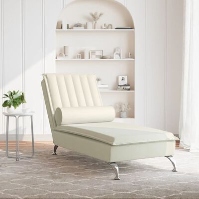 vidaXL Massage-Chaiselongue mit Nackenrolle Creme Samt