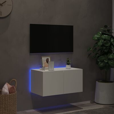 vidaXL TV-Wandschrank mit LED-Leuchten Weiß 60x35x31 cm