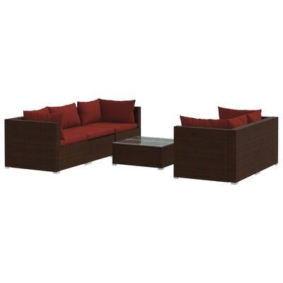 vidaXL 6-tlg. Garten-Lounge-Set mit Auflagen Poly Rattan Braun