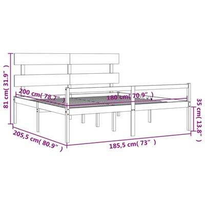 vidaXL Seniorenbett mit Kopfteil Super Kingsize Massivholz