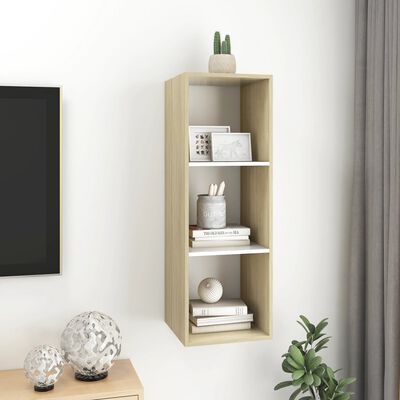 vidaXL TV-Wandschrank Sonoma-Eiche und Weiß 37x37x107 cm Holzwerkstoff