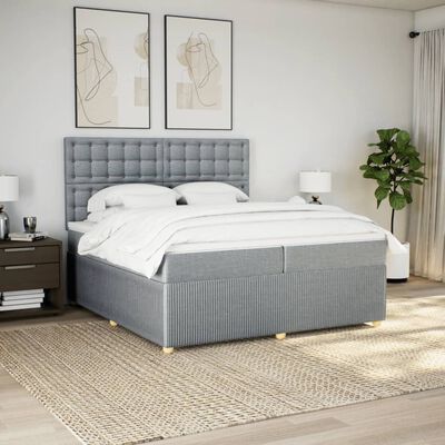 vidaXL Boxspringbett mit Matratze Hellgrau 200x200 cm Stoff