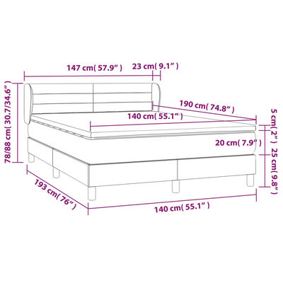 vidaXL Boxspringbett mit Matratze Dunkelblau 140x190 cm Samt