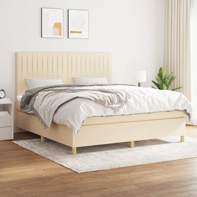 vidaXL Boxspringbett mit Matratze Creme 160x200 cm Stoff