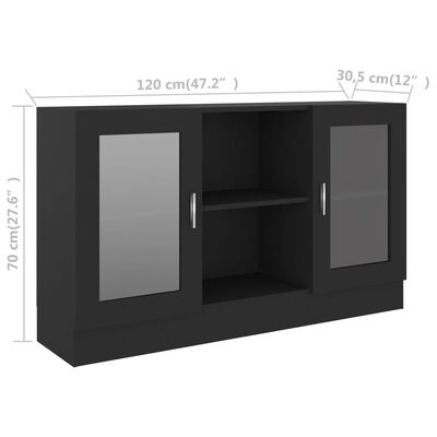 vidaXL Vitrinenschrank Schwarz 120x30,5x70 cm Holzwerkstoff