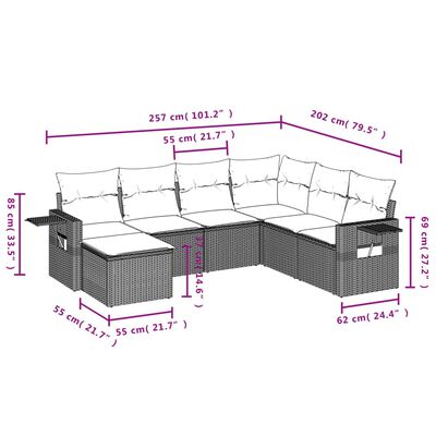 vidaXL 7-tlg. Garten-Sofagarnitur mit Kissen Beige Poly Rattan