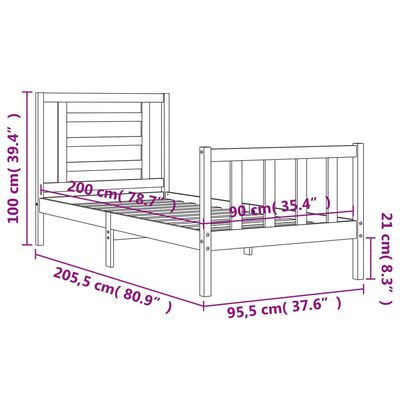 vidaXL Massivholzbett mit Kopfteil Weiß 90x200 cm