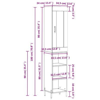 vidaXL Highboard Betongrau 34,5x34x180 cm Holzwerkstoff