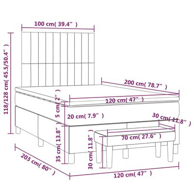 vidaXL Boxspringbett mit Matratze Hellgrau 120x200 cm Samt