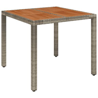 vidaXL Gartentisch mit Holzplatte Grau 90x90x75 cm Poly Rattan