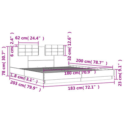 vidaXL Bettgestell mit Kopfteil Grau Sonoma 180x200 cm Holzwerkstoff