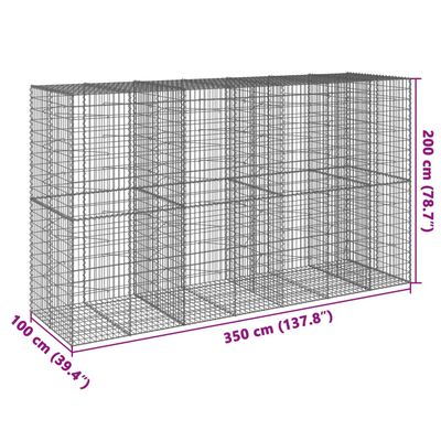 vidaXL Gabione mit Deckel 350x100x200 cm Verzinktes Eisen