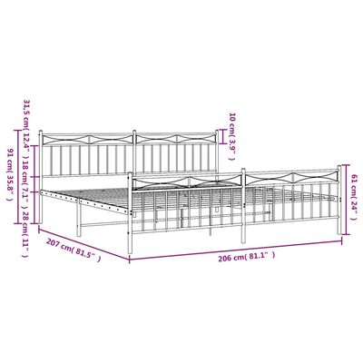 vidaXL Bettgestell mit Kopf- und Fußteil Metall Schwarz 200x200 cm