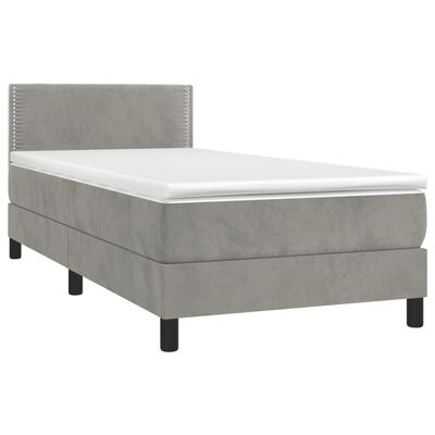 vidaXL Boxspringbett mit Matratze Hellgrau 90x200 cm Samt