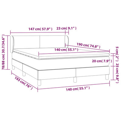 vidaXL Boxspringbett mit Matratze Dunkelblau 140x190 cm Samt