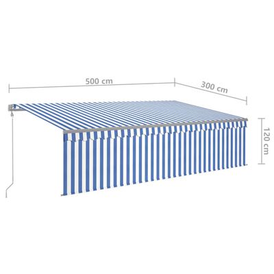 vidaXL Markise Automatisch Einziehbar mit Volant 5x3 m Blau & Weiß