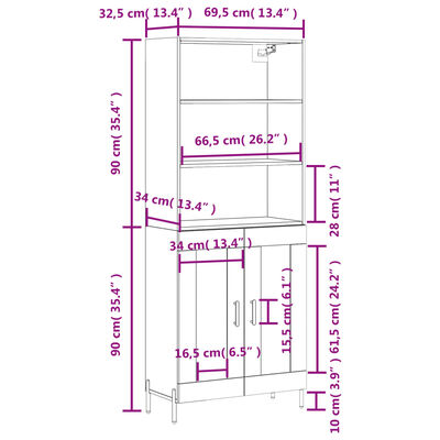 vidaXL Highboard Betongrau 69,5x34x180 cm Holzwerkstoff