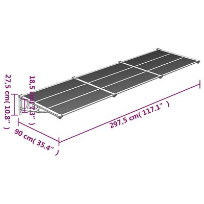 vidaXL Türvordach Schwarz und Transparent 297,5x90 cm Polycarbonat