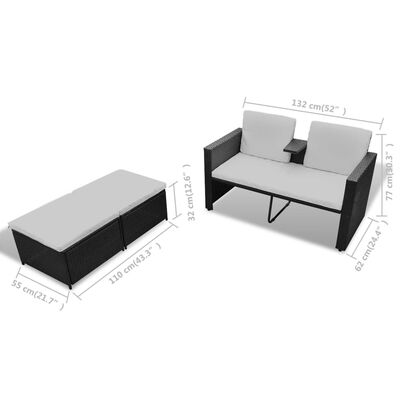 vidaXL 4-tlg. Garten-Lounge-Set mit Auflagen Poly Rattan Schwarz